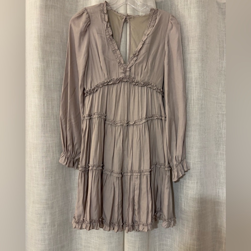 Gaudi' Long Sleeve Taupe Boho Romantic Dress